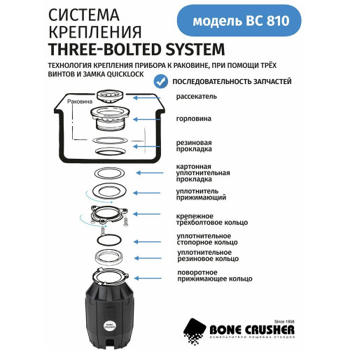 Измельчитель пищевых отходов Bone Crusher BC810-AS